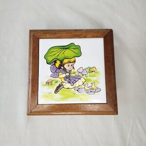 Vintage Wooden Girls Jewelry Box Tile Top Girl Ducks Mushrooms Wal-Mart Taiwan